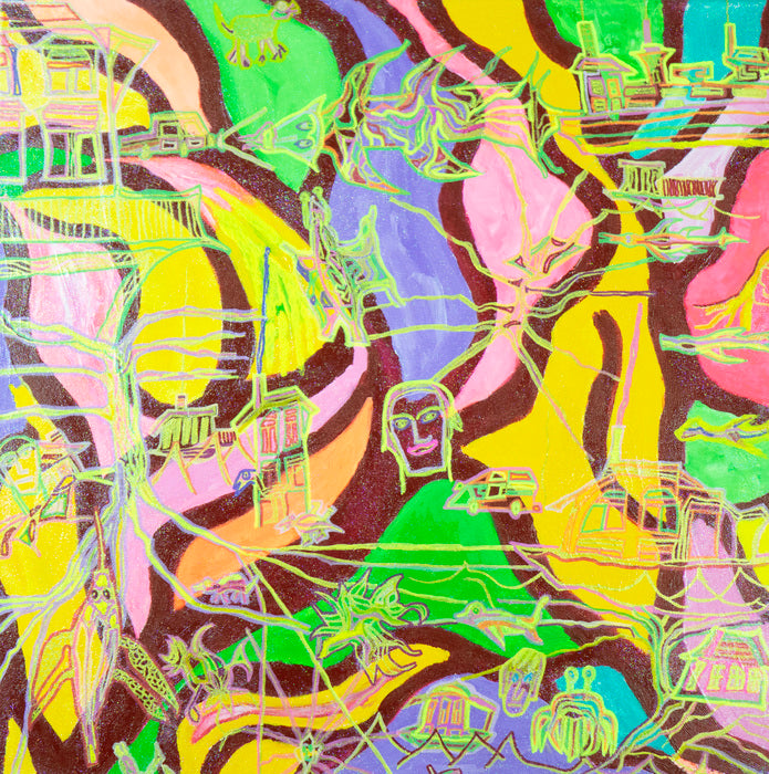 Colorful abstract artwork with vibrant lines and shapes