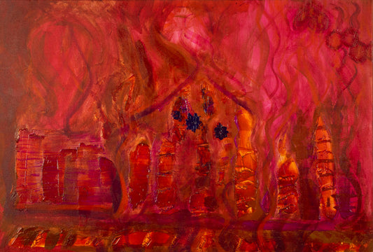 HER HOME, AFLAME