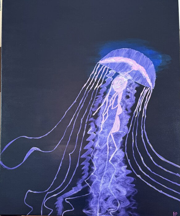 Artistic depiction of a jellyfish on a dark background
