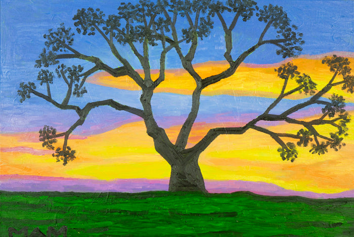 Tree with a colorful sunset background